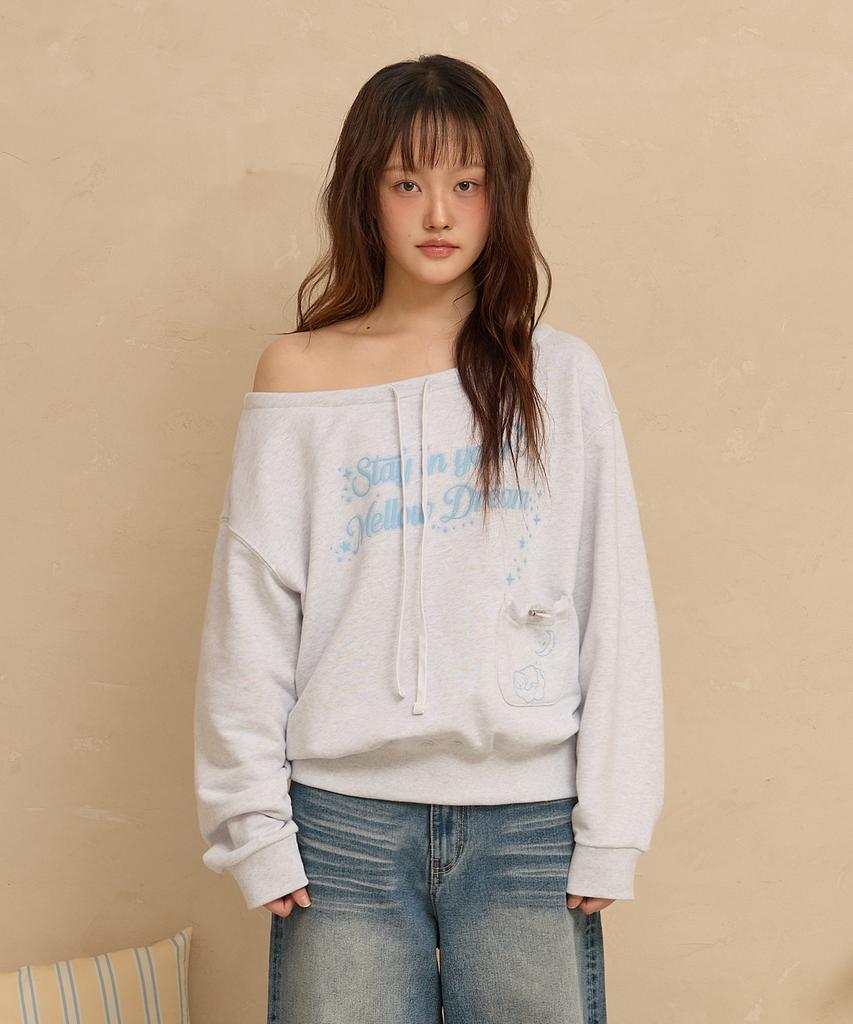 WAIKEI Mellow Dream Off-Shoulder Sweatshirt Melange White