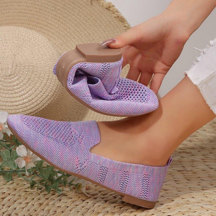 2024 NEW Solid Color Square Toe Mesh Loafers Shallow Women Flats Shoes Soft Bottom Knit Flats Mesh Shoes Casual Slip On Boat Shoes