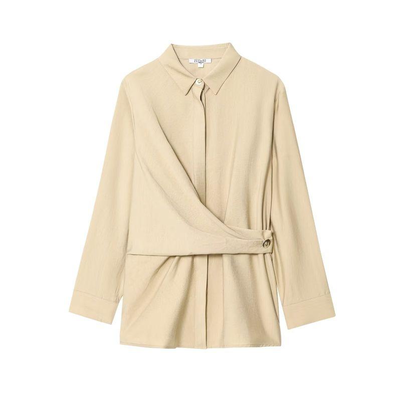 Jnleaog Autumn New Women Clothes Gold Button Decoration Double Placket Shirts 7484053 Wide Leg Pants 7484251