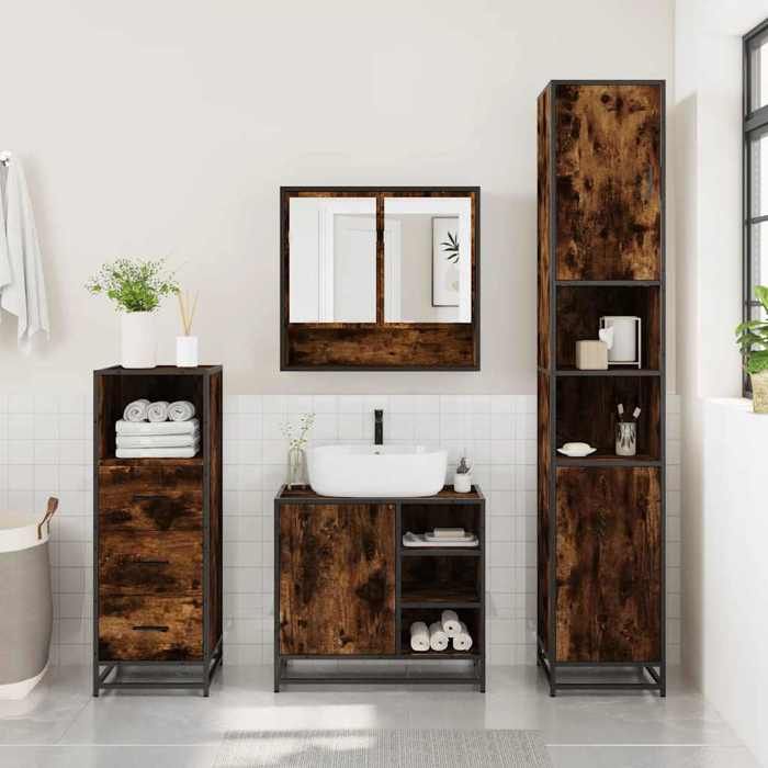 VidaXL Bathroom Furniture Set 3 Pcs Smoked Oak, Bathroom Cabinet, Toilet Storage Cabinet, 3301057