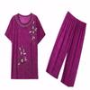 2024 Summer Plus-Size Imitation Ice Silk Two-Piece Suit for Middle-Aged & Elderly Women