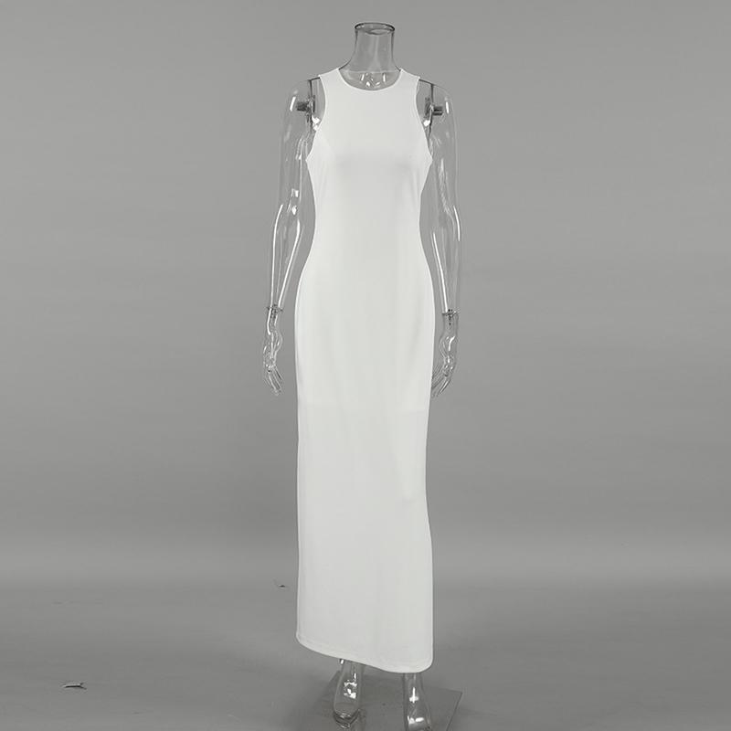 LYRIA Woman Elegant Sexy French Ball Gown Long White Dress Female O-neck Sleeveless Dress Women