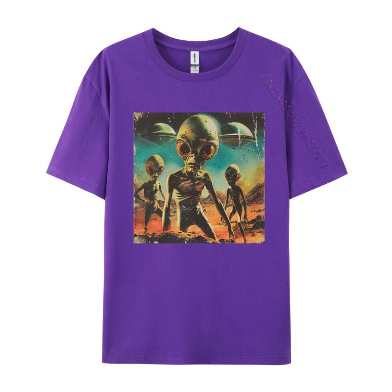 Vintage Alien Tshirt Men Tshirts Printed Cotton Tops Simple Style Casual Clothes Mens Shirts Graphic Tee