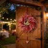 Valentine's Day Wreath Pink and Red Artificial Floral Wreath, Paired with a 'Hello' Sign Wooden Plaque Decoration