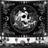 VIKAMA Black and White Skull Tapestry Hippie Natural Botanical Floral Aesthetic Living Room Dormitory Wall Hanging Home Decor