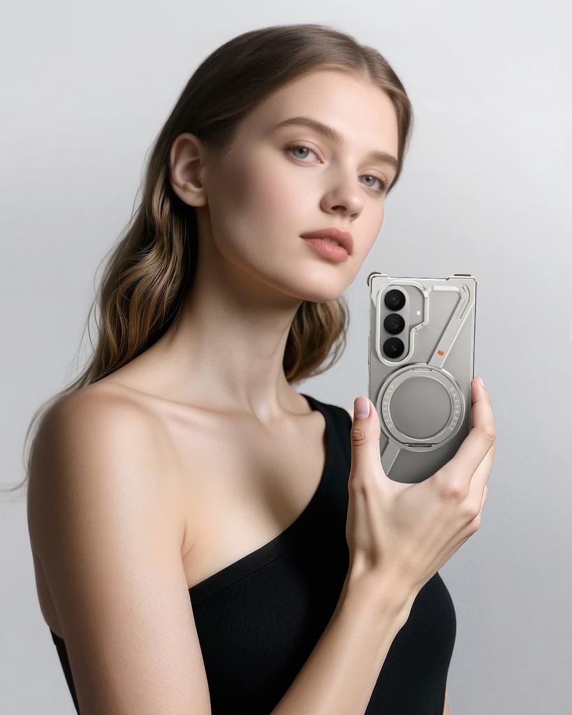 Oatsbasf Metal Minimalist Z Case for Samsung Galaxy Z Fold 7 with 360°Rotation Ring Stand Magnetic Phone Cover Shockproof Bumper