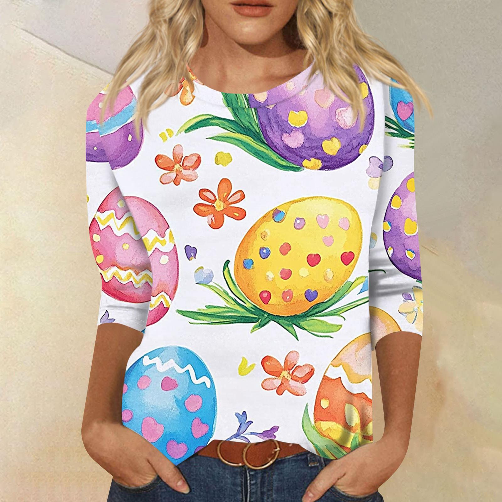 

Жіночий модний повсякденний топ з пасхальним принтом і круглим вирізом з сімома рукавами XXXXL жовтий
