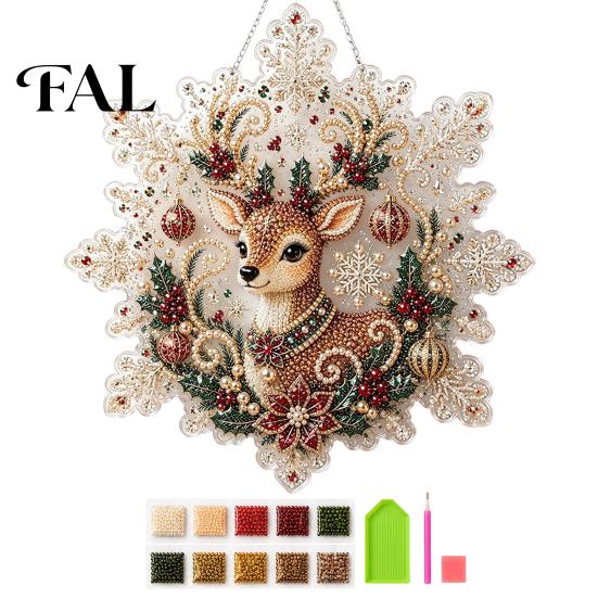 Handmade Gift Ideas for Friends Christmas Faux Pearl Painting Suncatcher Art Kit, Acrylic Snowflake Shape Board Decorative Hanging Window with