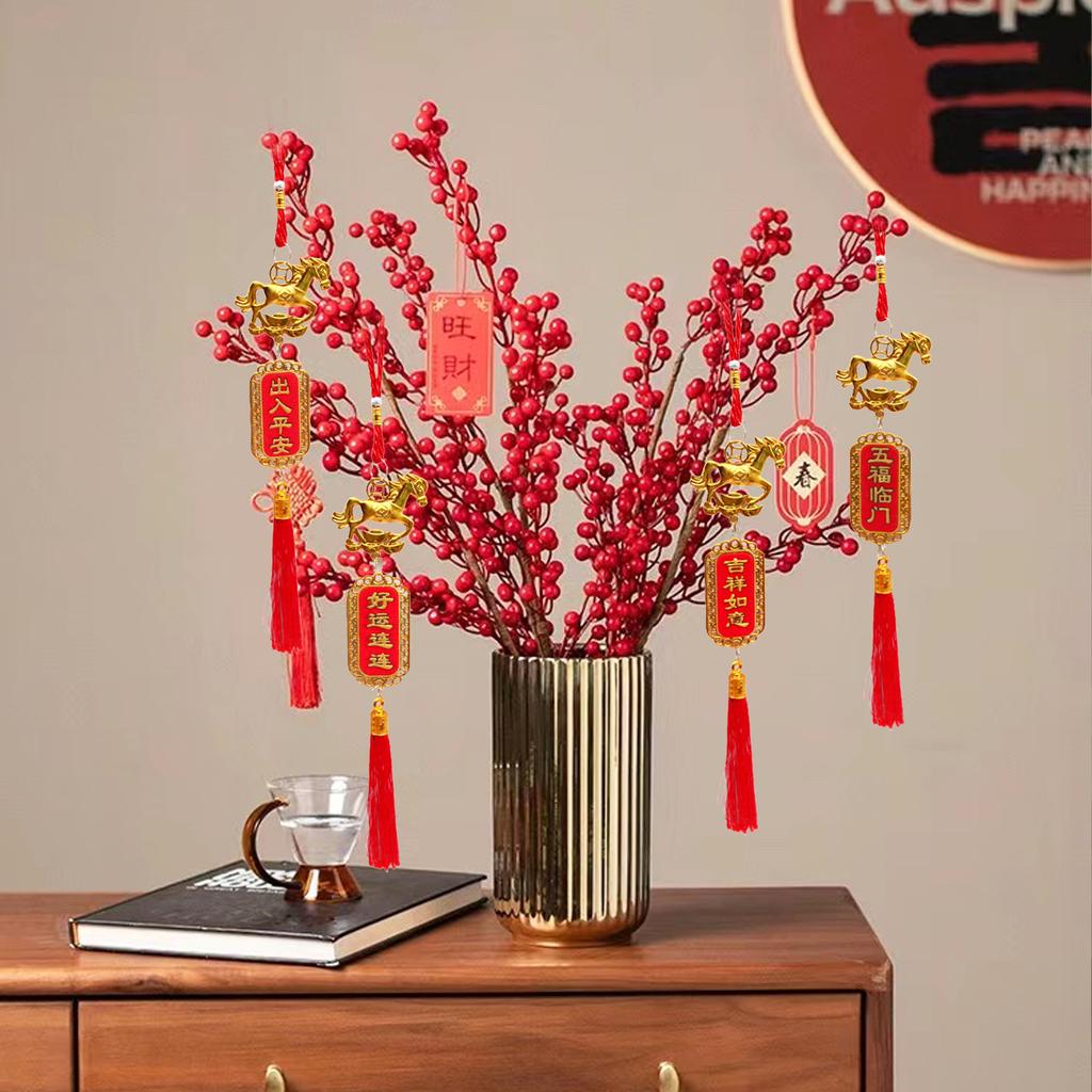 2026 Year of Horse Hanging Ornament Mini Flat Horse with Welcome Spring for Housewarming & CNY Decor