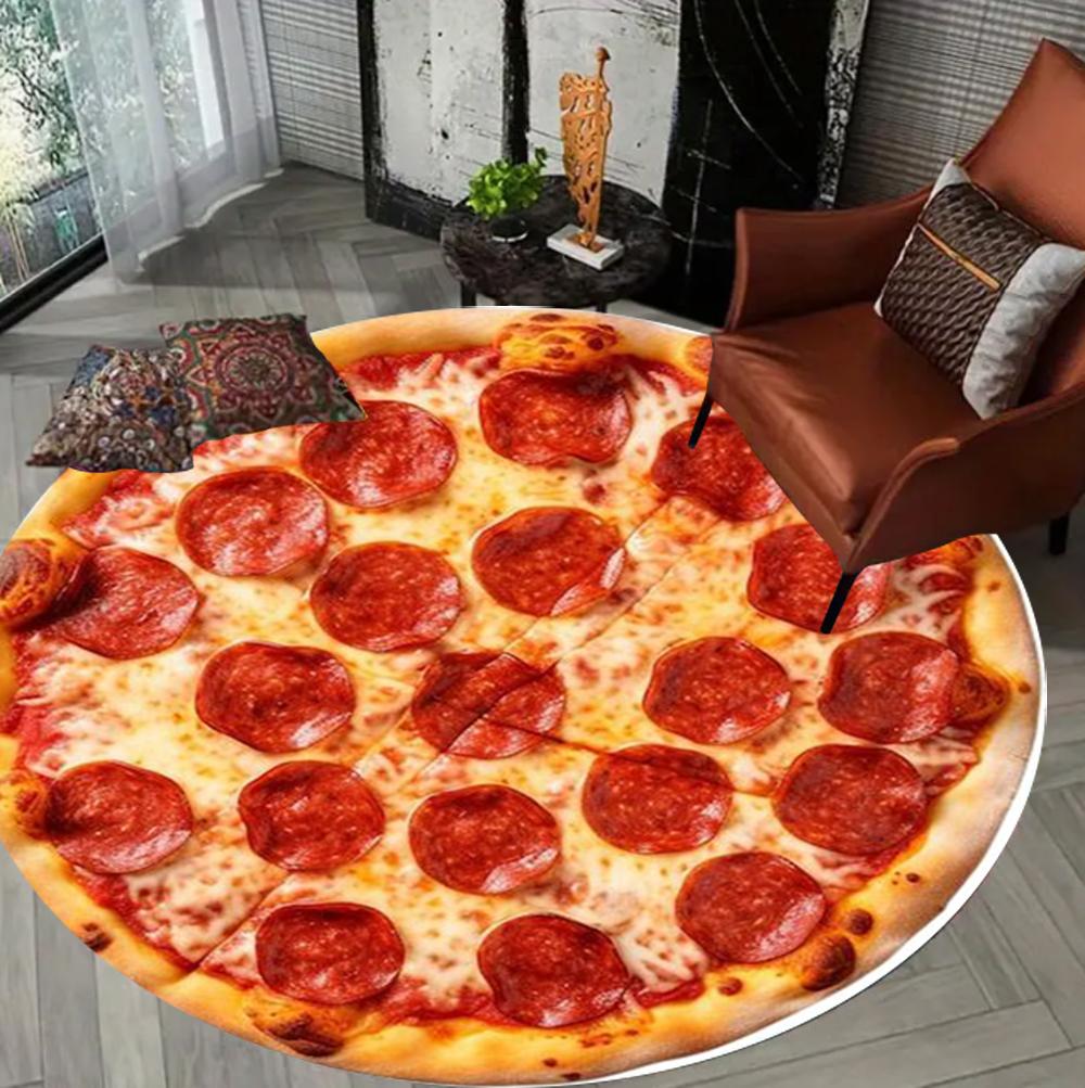 Delicious Pizza Pattern Round Carpet Mat Rug Food Design Home Decoration for Living Room Living Room Decoration Rugs for Bedroom