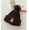 Cute bear embroidered knitted wool hat for children to keep warm in winter, thickened ear protectors, hairball cold hat to show small face