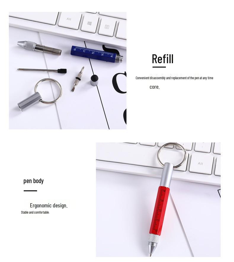 6-in-1 Multifunction Metal Ballpoint Pen with Touchscreen Stylus, Screwdriver, and Emergency Tool.