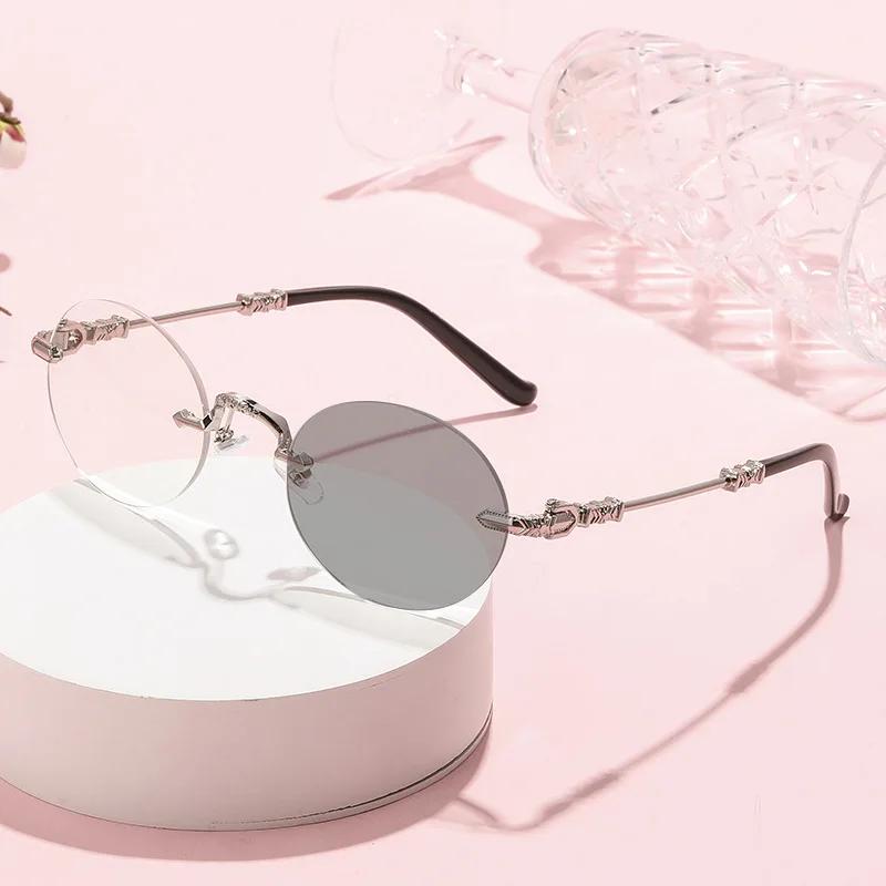 Photochromic Frameless Myopia Glasses Fashionable Cut Edge Luxury Designer Lenses Anti-Blue Light Eyeglasses -1.0 To -4.0