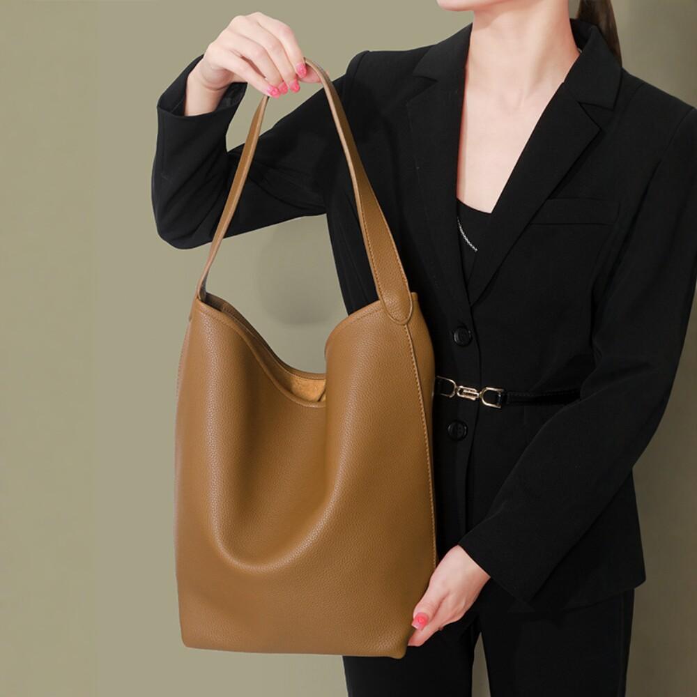 Simple And Versatile Niche Commuting Fashion High-End Sense Child And Mother Bag Pu Solid Color Shoulder Bag Large-Capacity Bucket Bag
