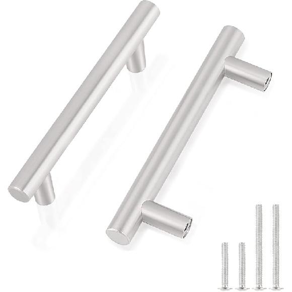 Gobrico 15 Pack Satin Nickel Single Hole T bar Kitchen Cabinet Handles Knobs Stainless Steel Cupboard Drawer Dresser Pulls Overall Length 50mm/2in