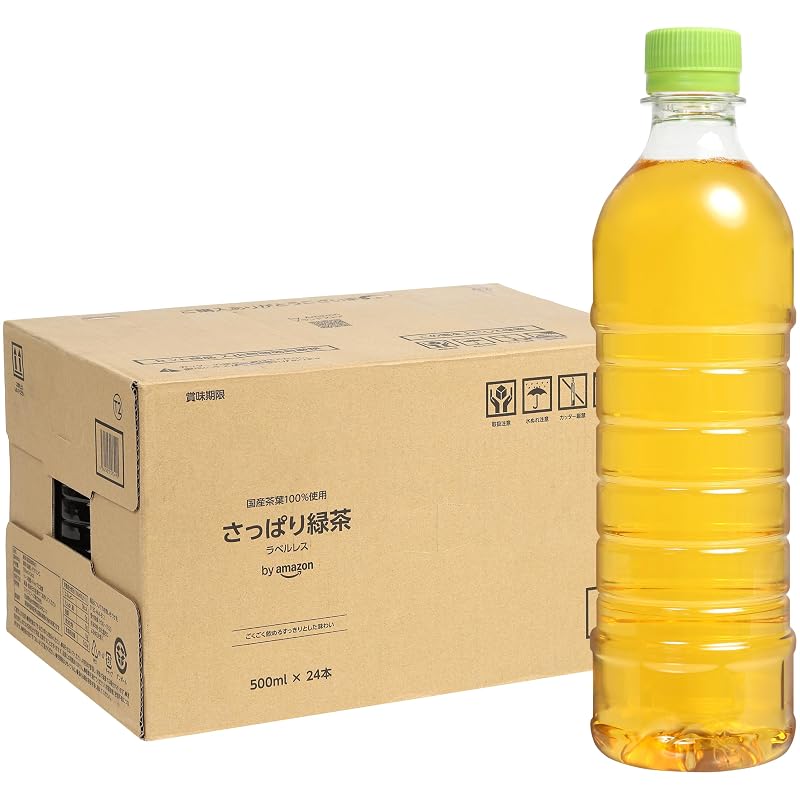 Amazon Green Tea Label-Free 500ml x 24 bottles, Refreshing, Made with 100% Domestic Tea Leaves
