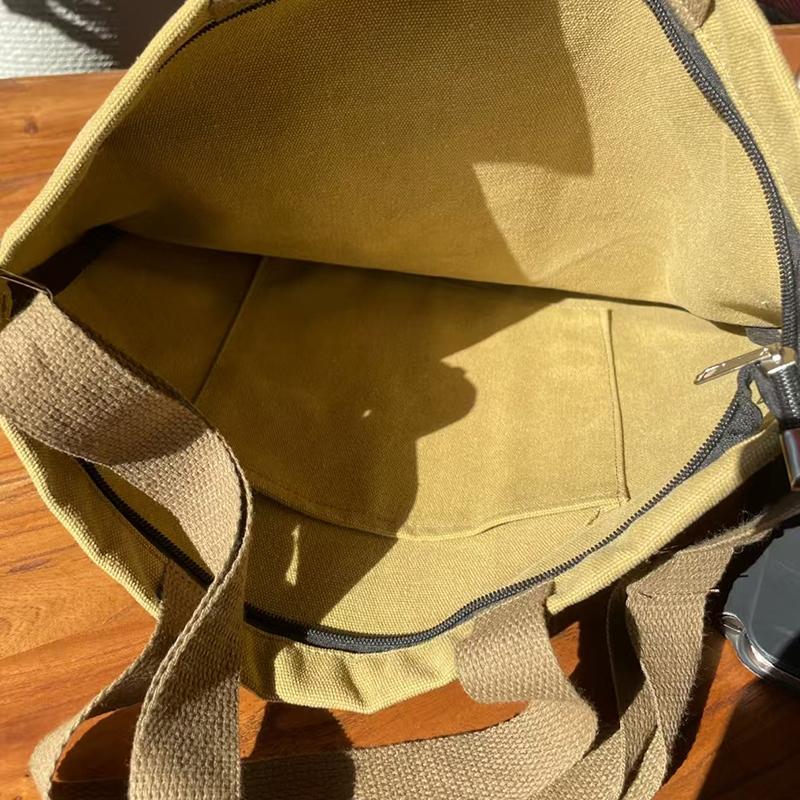 Thickened Washed Canvas Tote Bag Large Capacity Crossbody Shoulder Bag Minimalist Letter Print Design Commuter Zipper Handbag