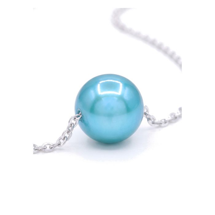 Necklace - Pearls & Colors - AAA+ Freshwater Cultured Pearl - 8-9 Mm - Turquoise Blue - 925 Sterling Silver