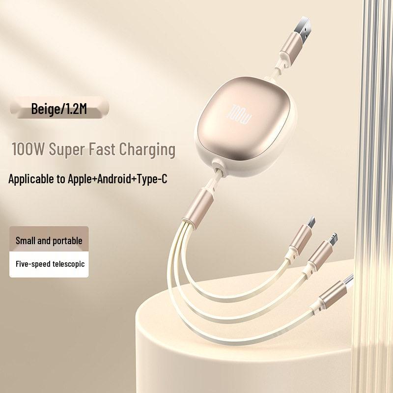 100W Retractable Three-in-One Super Fast Charging Cable with Custom Print Logo