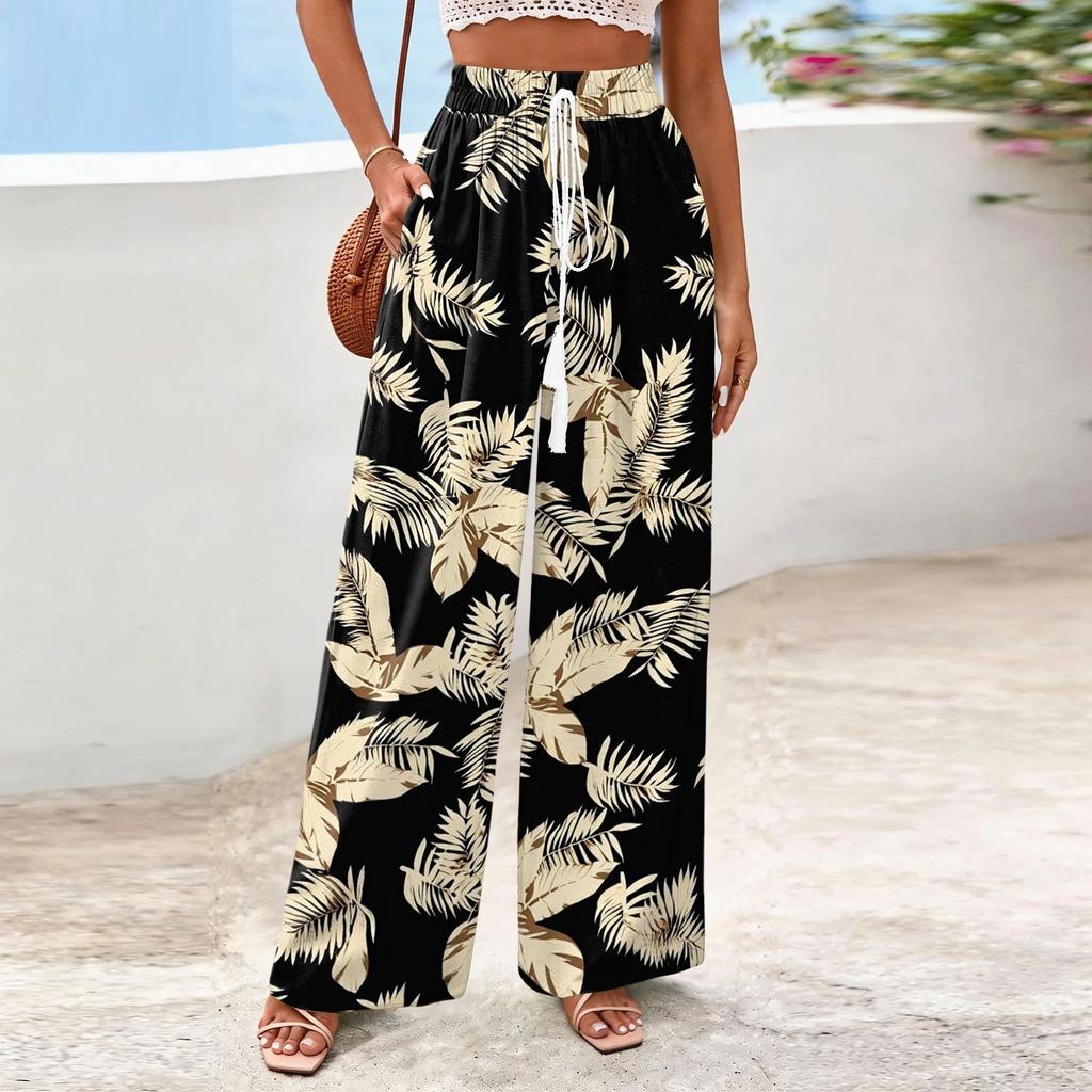 Women's Wide-Leg Casual Flowy Floral Print Pants