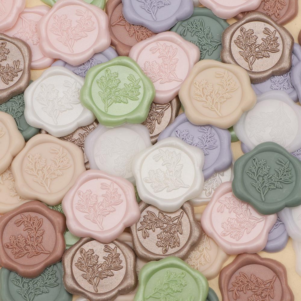 50pcs Eucalyptus Wax Seal Stickers - 9 Colors Invitation Envelope Seal Stickers, Self-Adhesive Stickers, Perfect for Invitation