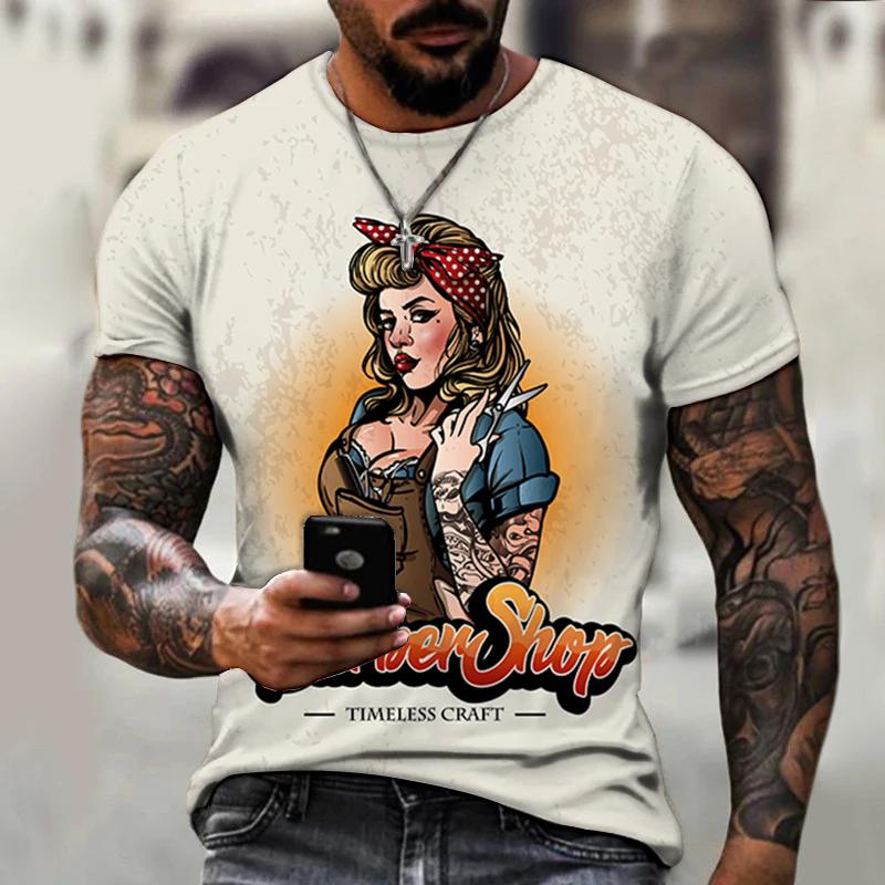 Street Men's T-shirt Hairdressing Pattern Casual Short Sleeve O Neck Fashion Hot Seller Funny 3D Printed Harajuku Hip Hop Shirt