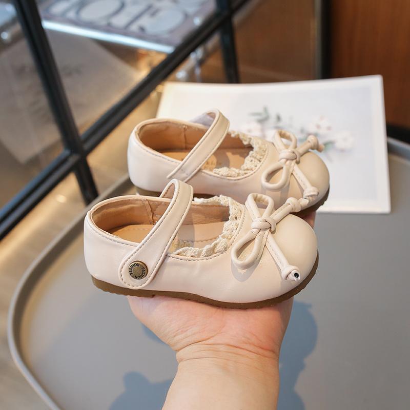 

Autumn New Children Leather Shoes for Girls Sweet Bowtie Fashion French Style Soft Bottom Elegant Lace Versatile Chic Shoes 24