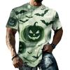 Men's Halloween Vintage Short Sleeve T Shirt Loose Fit Breathable Summer Sports Streetwear Casual Everyday Top with Pumpkin and Bat Print