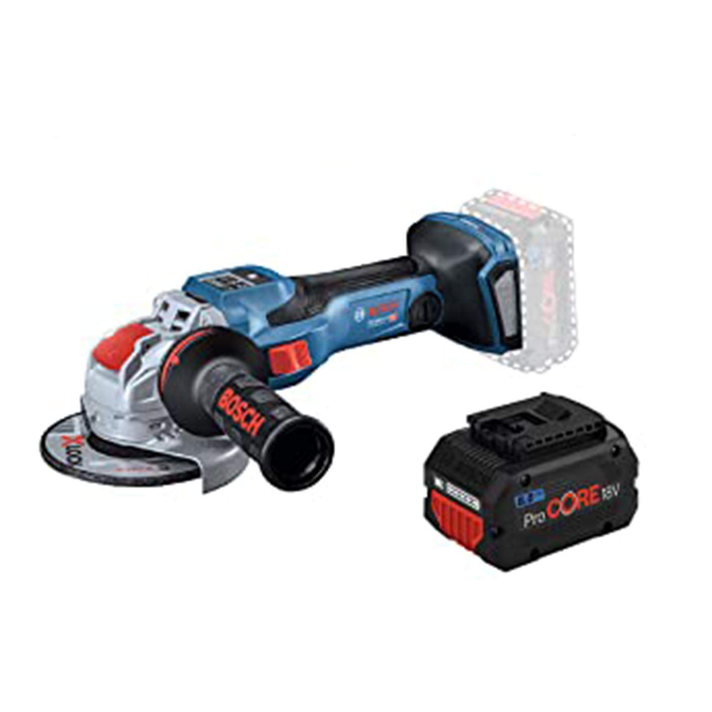 

Bosch Professional 18V Cordless Disc Grinder 1 1 1 side service accessories tool and cutting wheel 1 carrying 15SC5J X-LOCK (1 unit, ProCORE18V8.0,