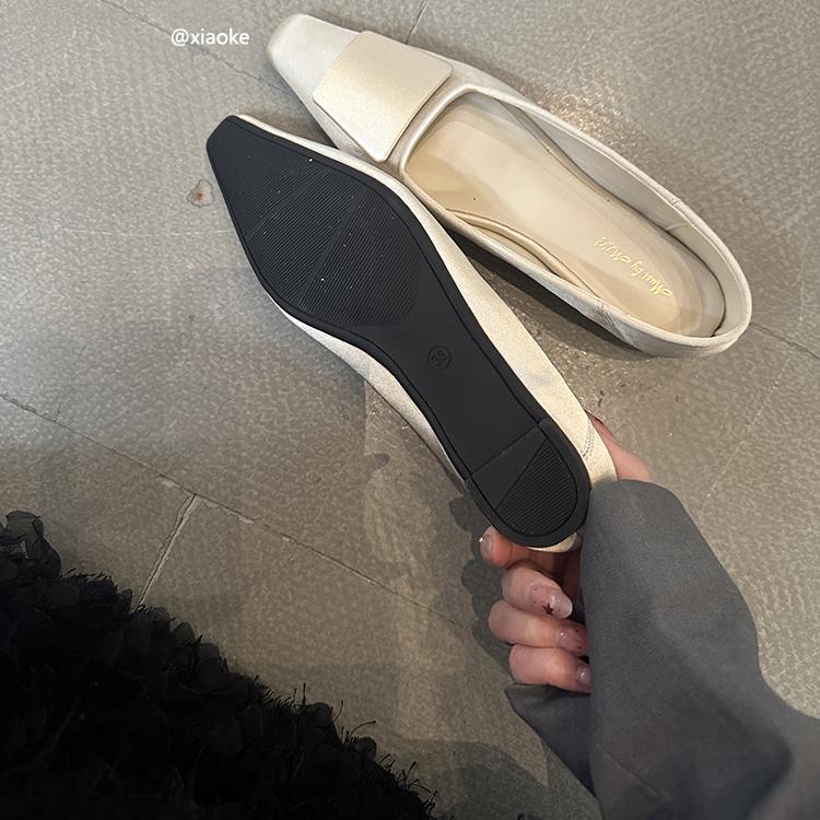 Inner Height Increase 3CM Square Head Single Shoes Women's 2025 Spring New Models with Skirts Flat-bottomed Satin Square Buckle Commuter Grandma Shoes
