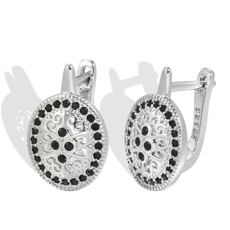 

Роскошные серьги-пусеты для свадьбы из натурального черного циркона, серьги овальной формы с полыми цветами для женщин, тибетские украшения для помолвки