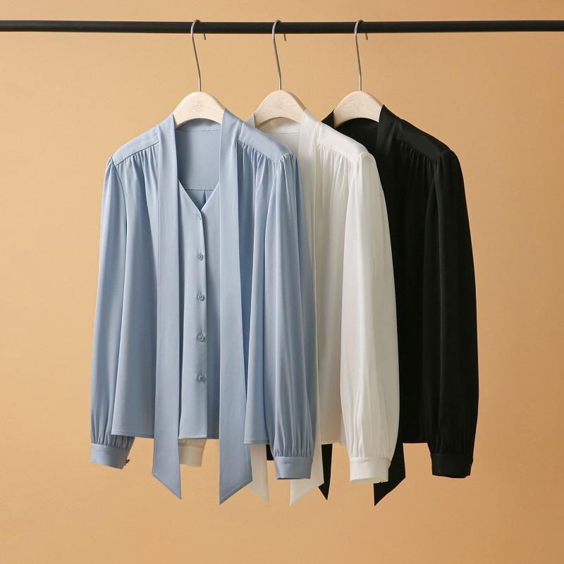 Acetátový satén Francouzská stuha Mašle Košile s dlouhým rukávem Dámská Podzim Prvotřídní Vkus Elegantní Blůza