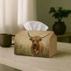 1 Stück Rustikale Hochland Vintage Taschentuchbox-Abdeckung - Blumen-Kuhmuster, Wasserdicht, Vielseitig für Haus- und Autodekoration, Schreibtischgebrauch, Kreativer Serviettenhalter