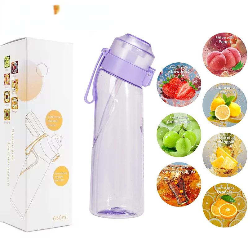 

Бутылка для воды LUSQI 650 мл с ароматом воздуха и 7 шт. капсул с разными вкусами, спортивная соломенная чашка из тритана для занятий спортом на открытом воздухе, фитнеса, без BPA 0.65L фиолетовый