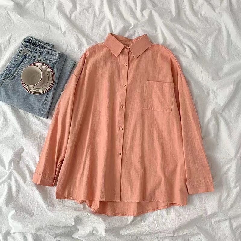 Spring and Autumn Style in Pink Loose Long Sleeves Small Coat Shirt