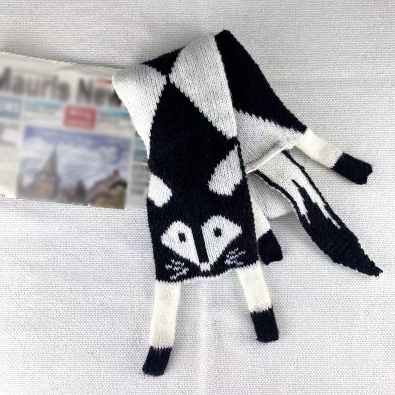Herbst und Winter Damen Fuchs Cartoon Schal Warmer Handgestrickter Schal Tiermotiv Niedlich Schlicht Bekleidungszubehör