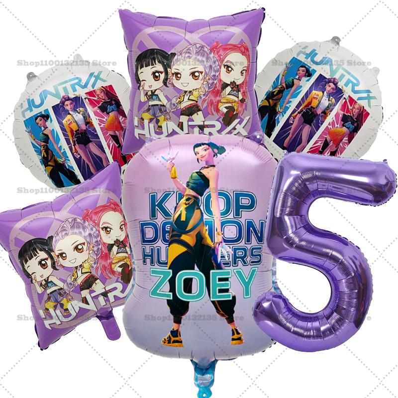 Kpop Demon Hunters Girl Birthday Balloons Decoration RUMI ZOEY MIRA Number Round Balloons Set Party Supplies Baby Shower Gift