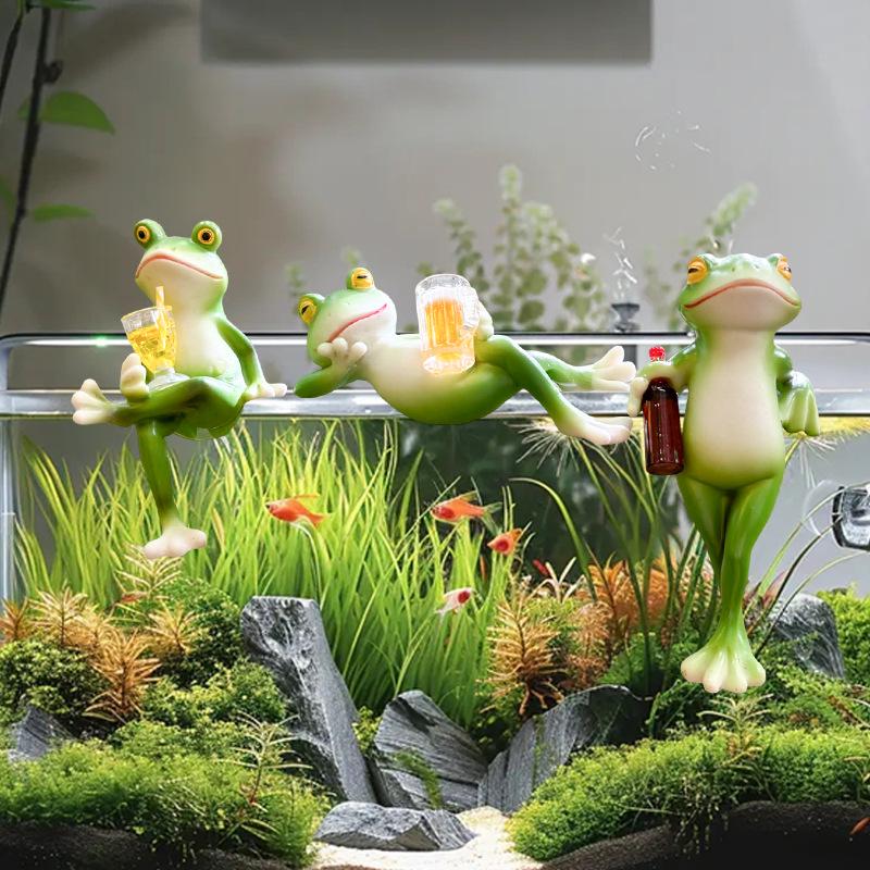 Frog Resin Flower Pot Ornament for Garden & Fish Tank Decor