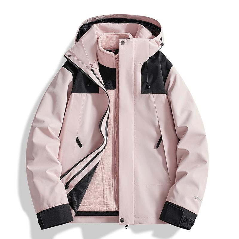 Autumn/Winter Outdoor Windproof Jacket: Women's Single Layer & Men's Three-in-One Set with Detachable Liner