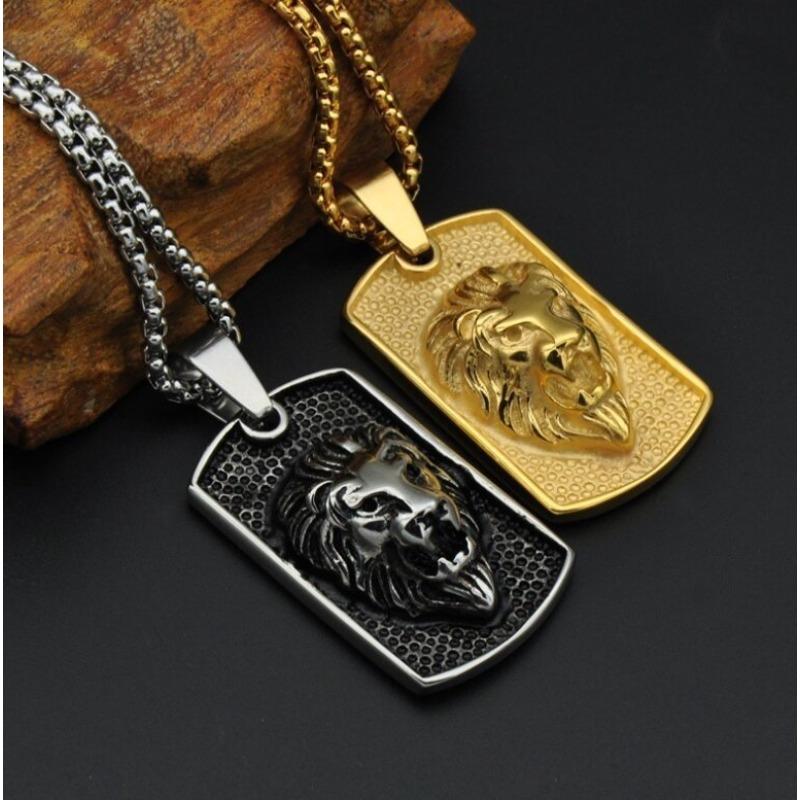 New Fashionable Men's Trendy Simple Lion Head Pendant Necklace