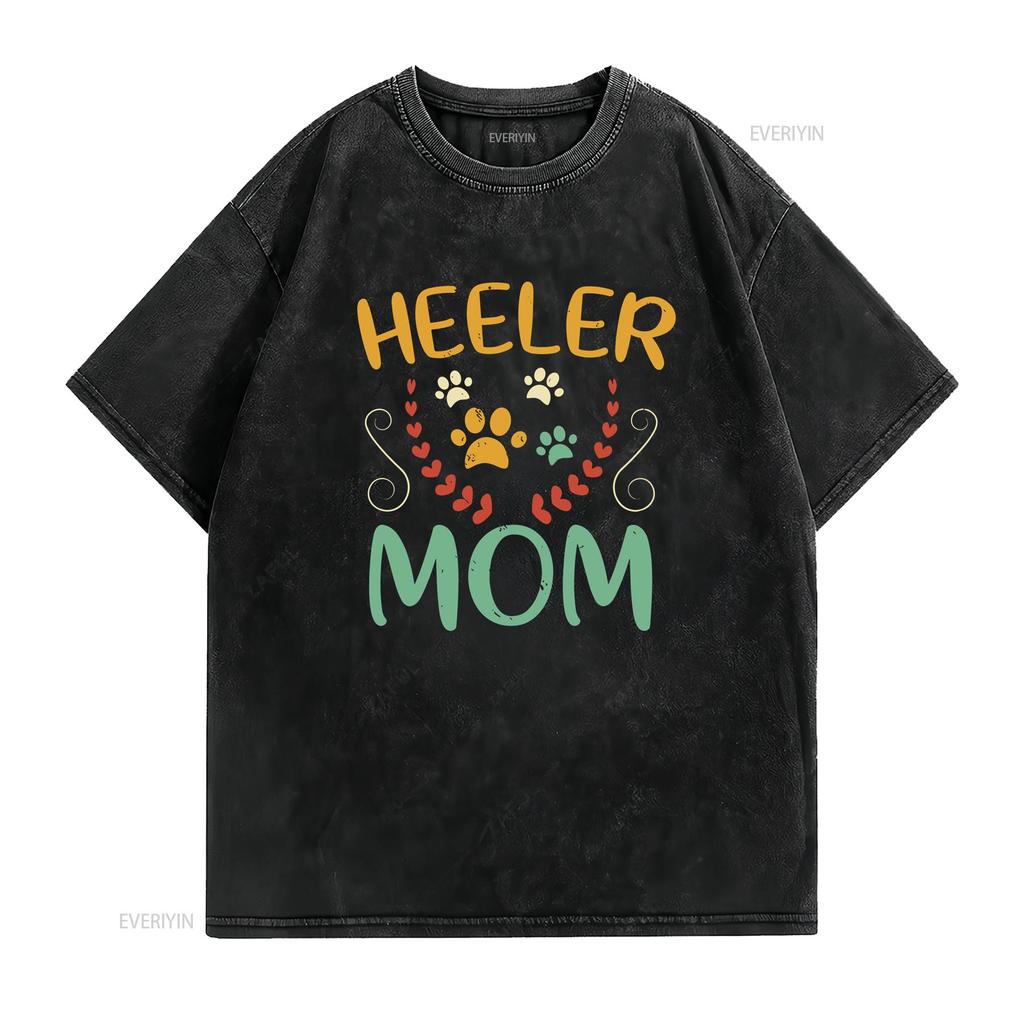 Retro Stil Heeler Mamma T-shirt Australisk Boskapshund Mamma Söt Vintage Tassar vintage Tvättad Lätt man streetwear