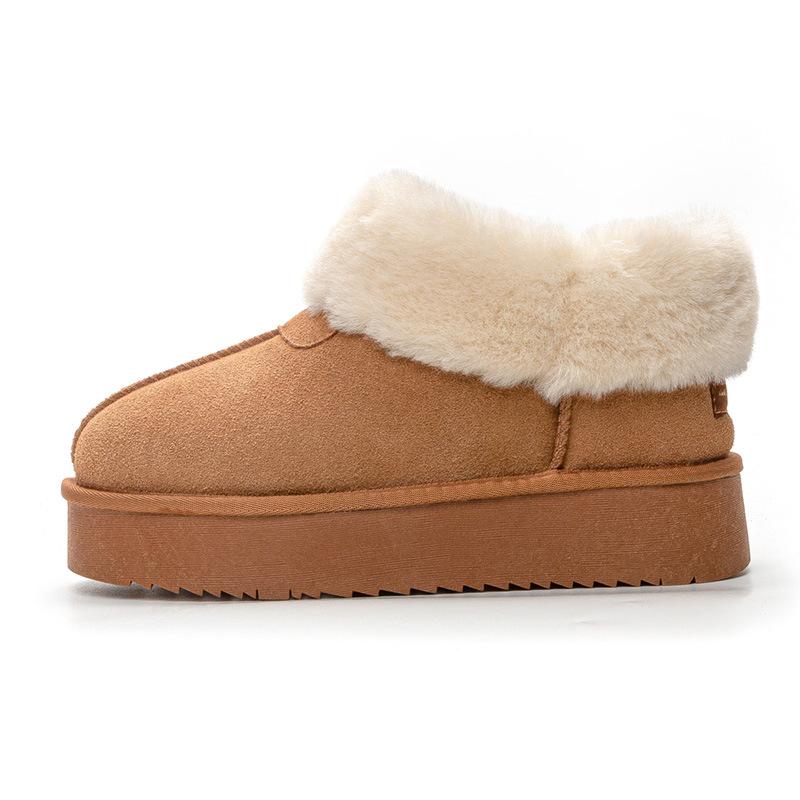 Thick-soled fluffy snow boots for women's new winter models, piled, thickened, non-slip and heightened fur integrated leather warm cotton shoes