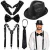 Pailletten Fedora Hoed Stropdas Bretels Stropdas Handschoenen Set voor Volwassenen Unisex Kostuum Accessoires voor Feest Evenement
