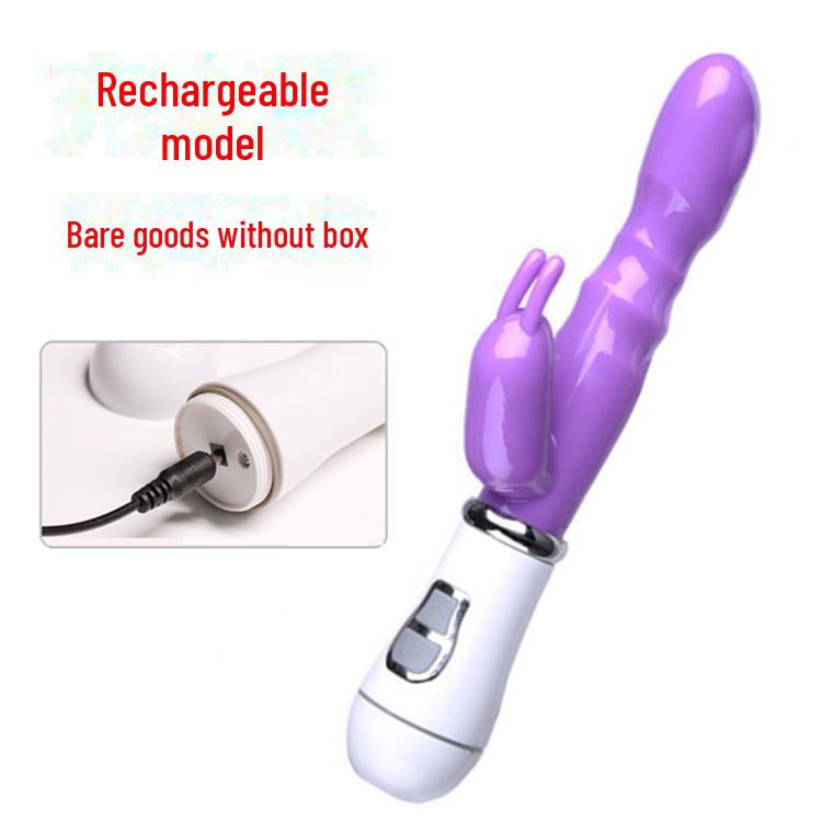 Vibrator reîncărcabil cu șoc dublu pentru punctul G, tip iepure, pentru cupluri - Dispozitiv de masaj cu vibrații intense