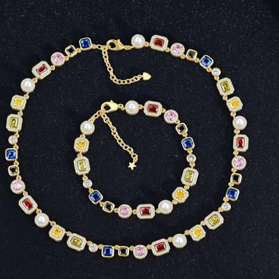 High-End Ice Flower Zirconium Jewelry Set Copper Rhodium Plated High Luxury Jewelry Necklace Set