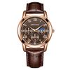 Men Women Classic Analog Wrist Watch with Roman Numerals Leather Strap Quartz Movement Multi-Function Sub-Dials Water Resistant