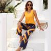Women's set casual solid color sleeveless round neck vest geometric print trousers two-piece set