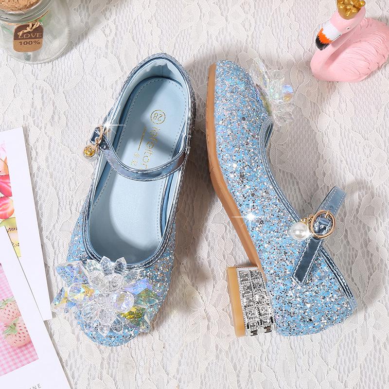 Mädchen Blaue Kristall Prinzessin Absätze - Frühling/Herbst Rutschfeste Modeschuhe mit Blumendetail für Kinder