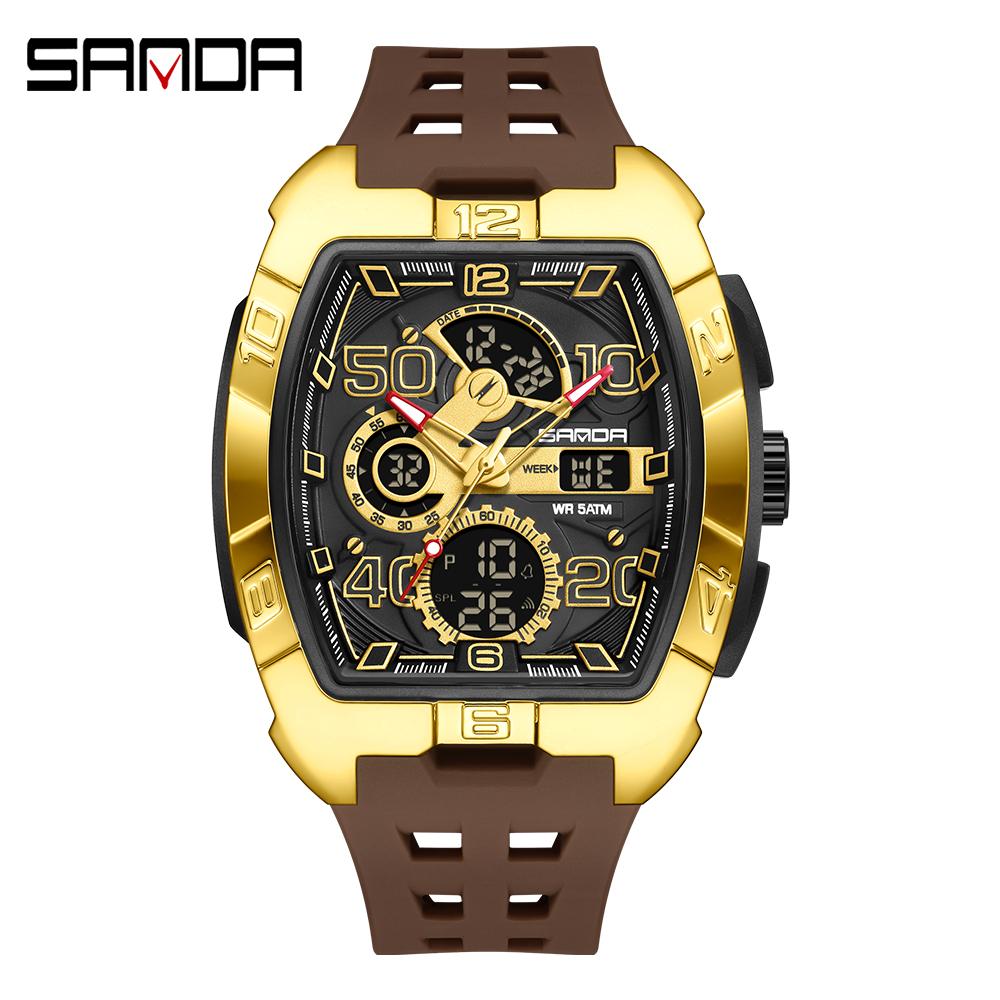 SANDA 5110 New Men's Outdoor Multifunctional Electronic Quartz Watch 5ATM Waterproof Night Light Countdown Stopwatch Alarm Clock