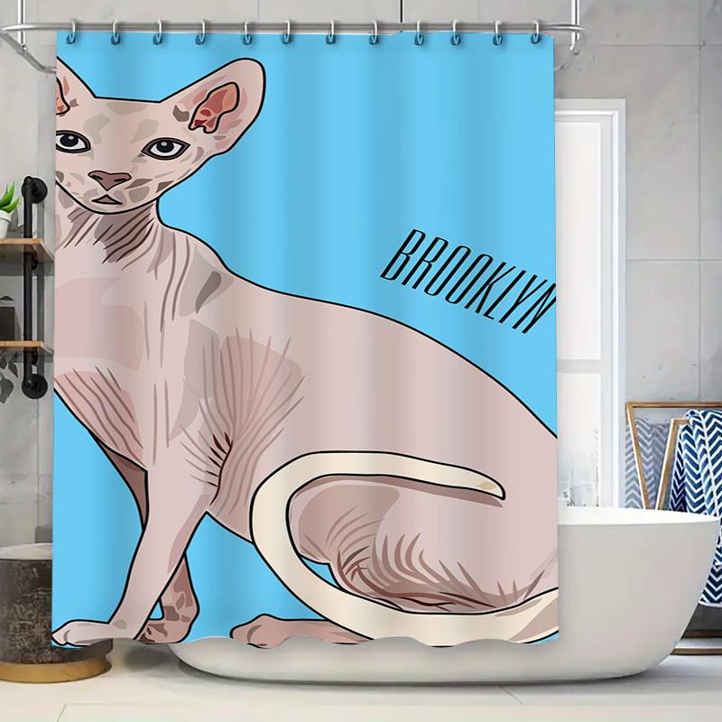 

Шторка для душа Brooklyn Cat Современный минималистичный дизайн с принтом сфинкса (бесшерстной кошки) для декора ванной комнаты (Светло-голубой цвет) W60H190(CM)-1 Pcs